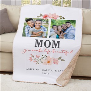 Personalized You Make Life Beautiful Photo Sherpa Blanket for Mom