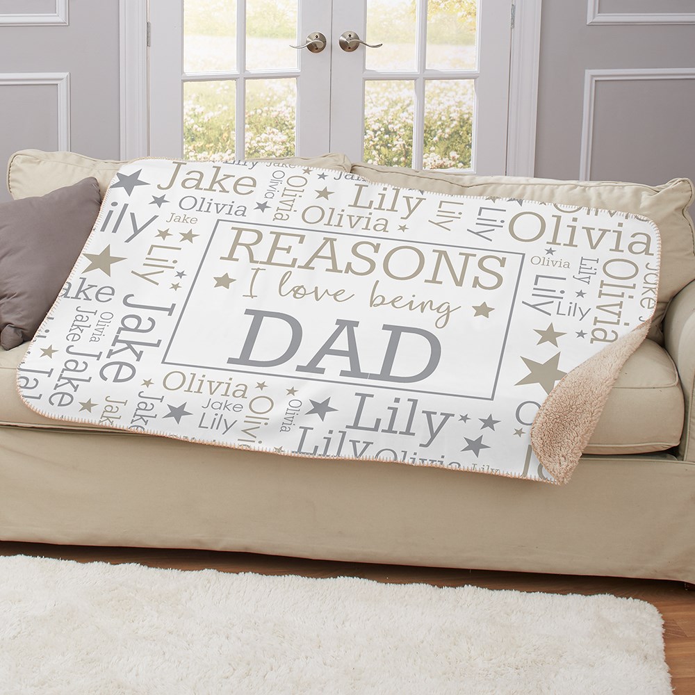 Personalized Reasons I Love Being Dad Word-Art Sherpa Blanket