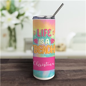 Personalized Life is a Beach Tumbler with Straw U19663143
