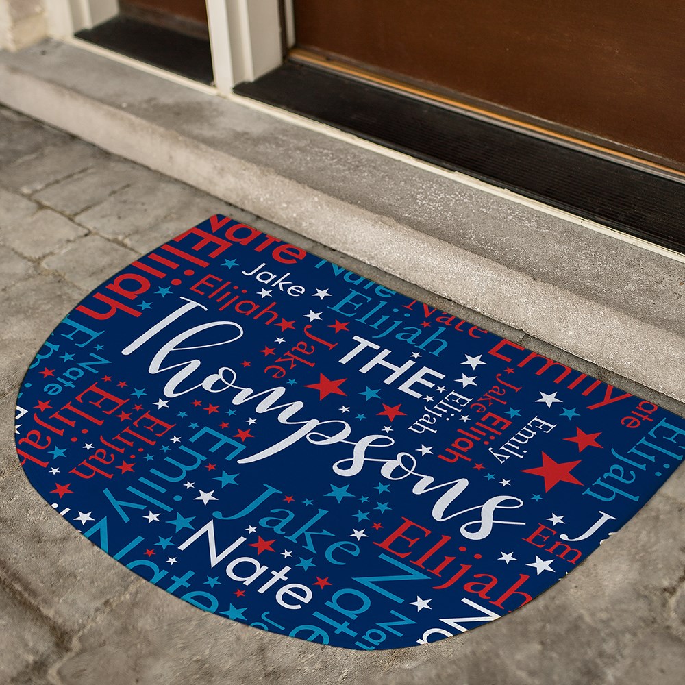 Personalized Red White and Blue Word Art Half Round Doormat U19664116