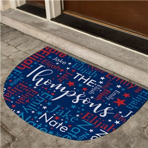 Personalized Red White and Blue Word Art Half Round Doormat
