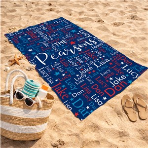 Personalized Red White and Blue Word Art Beach Towel
