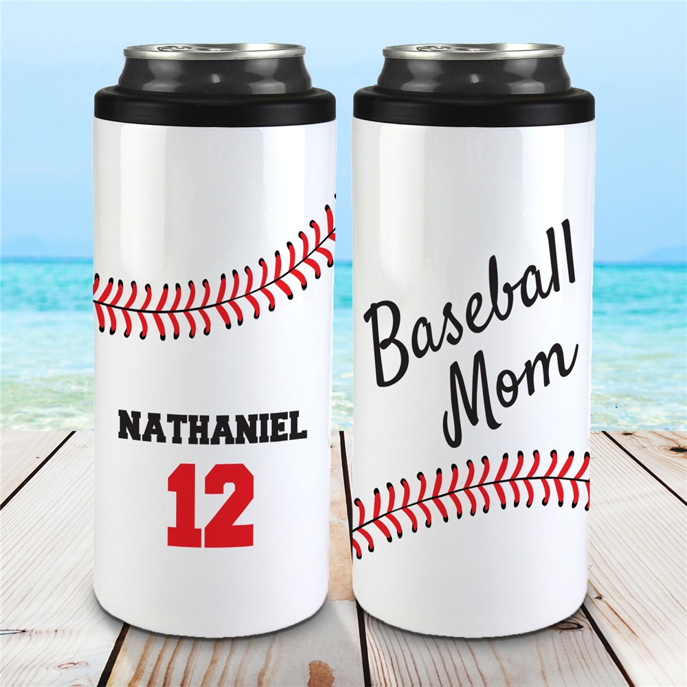 Personalized Baseball Mom Slim Can Cooler