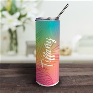 Personalized Tropical Leaves Tumbler with Straw U19673143