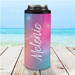 Personalized Tropical Leaves Slim Can Cooler U19673162