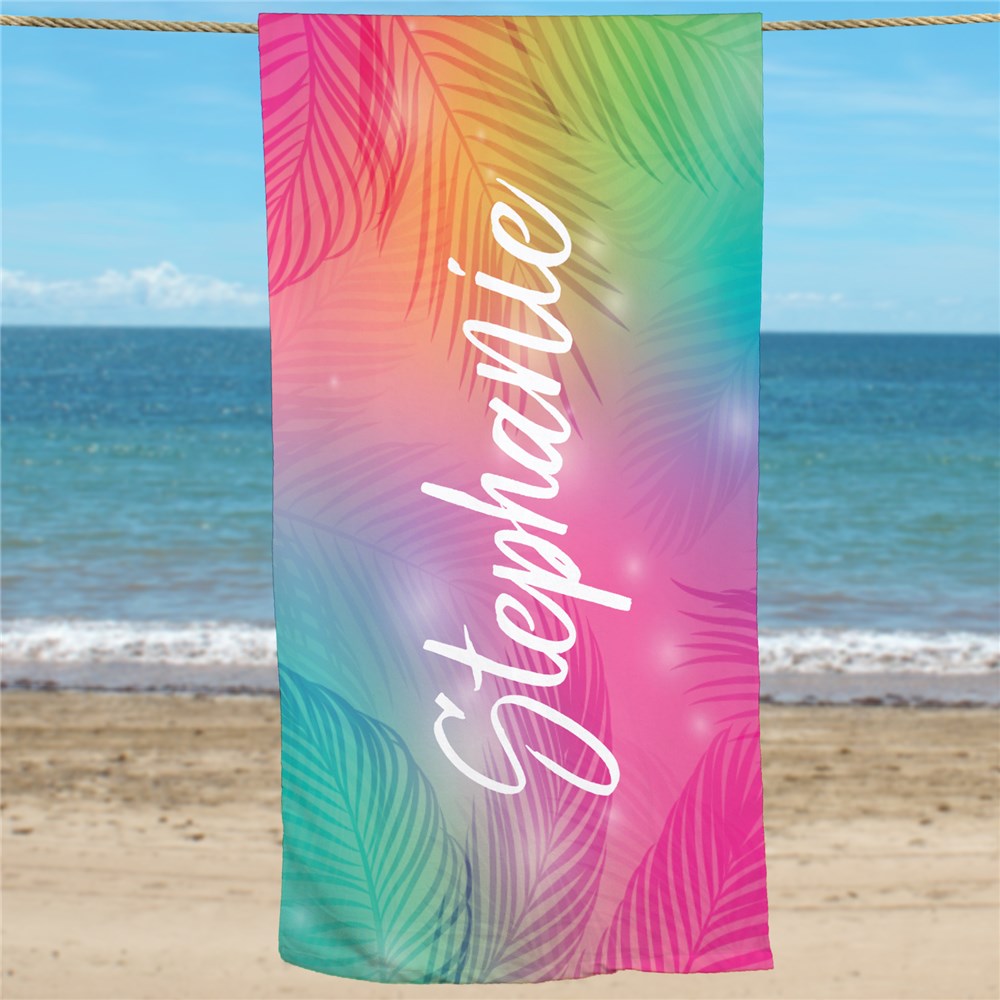 Personalized Beach Towel with Tropical Palm Leaf Design