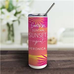 Personalized Sunrise, Suntan, Sunset, Repeat Tumbler with Straw