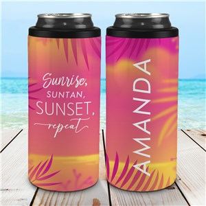 Personalized Sunrise, Suntan, Sunset, Repeat Slim Can Cooler U19674162