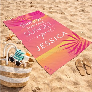 Personalized Sunrise, Suntan, Sunset, Repeat Beach Towel