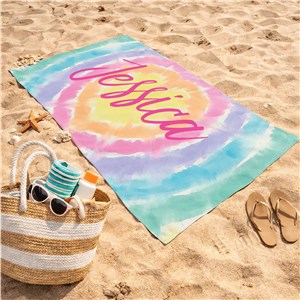 Personalized Heart Tie Dye Beach Towel 