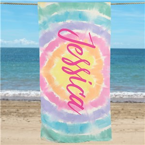 Personalized Heart Tie Dye Beach Towel U1967833