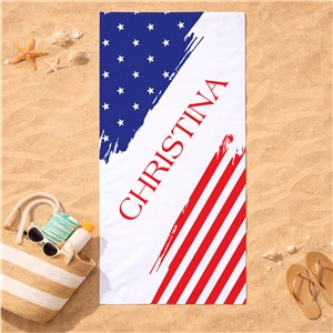 Personalized  American Flag Beach Towel