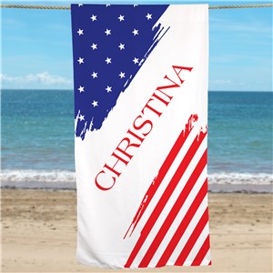 Personalized  American Flag Beach Towel