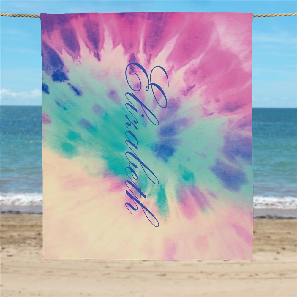 Personalized Tie Dye Pastel 60x72 Beach Towel U19680157
