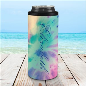 Personalized Tie Dye Pastel Slim Can Cooler