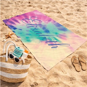 Personalized Tie Dye Pastel Beach Towel