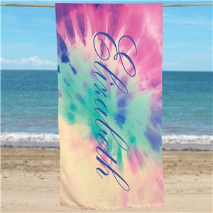 Personalized Tie Dye Pastel Beach Towel U1968033