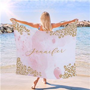 Personalized Pink Watercolor with Leopard Print Large Beach Towel U19682157