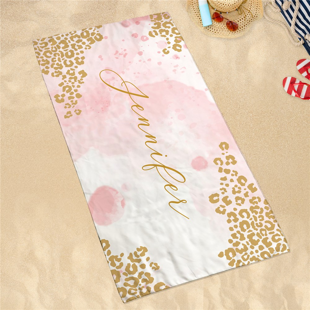Sand-Free Pink Leopard Print Beach Towel