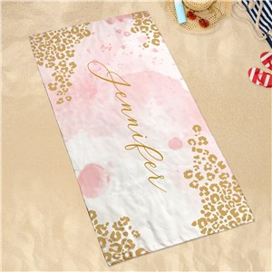 Personalized Pink Watercolor with Leopard Print Sand-Free Beach Towel U19682158