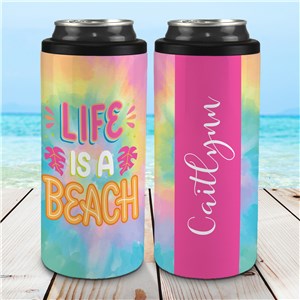 Personalized Life is a Beach Slim Can Cooler 