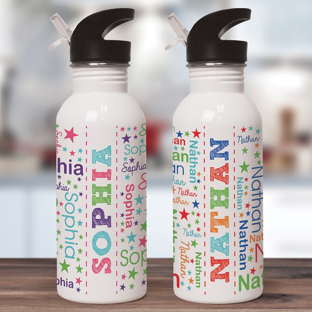 Personalized Youth Water Bottle with Name in Word Art