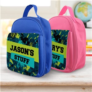 Personalized Kids' Blue & Green Lunch Bag with Splatter Look
