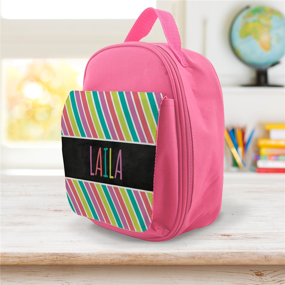 Personalized Kids' Lunch Bag with Colored Stripes