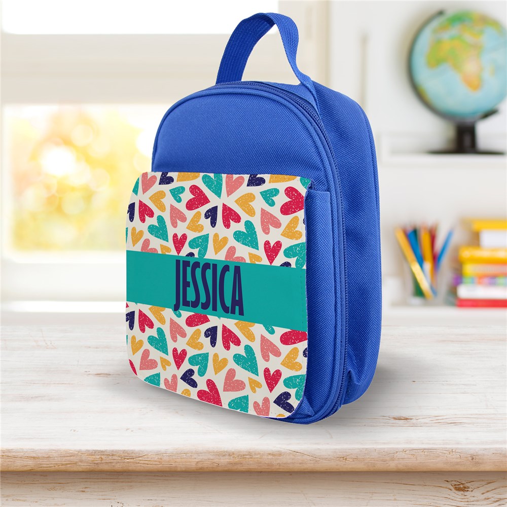 Personalized Kids' Lunch Bag with Colorful Hearts