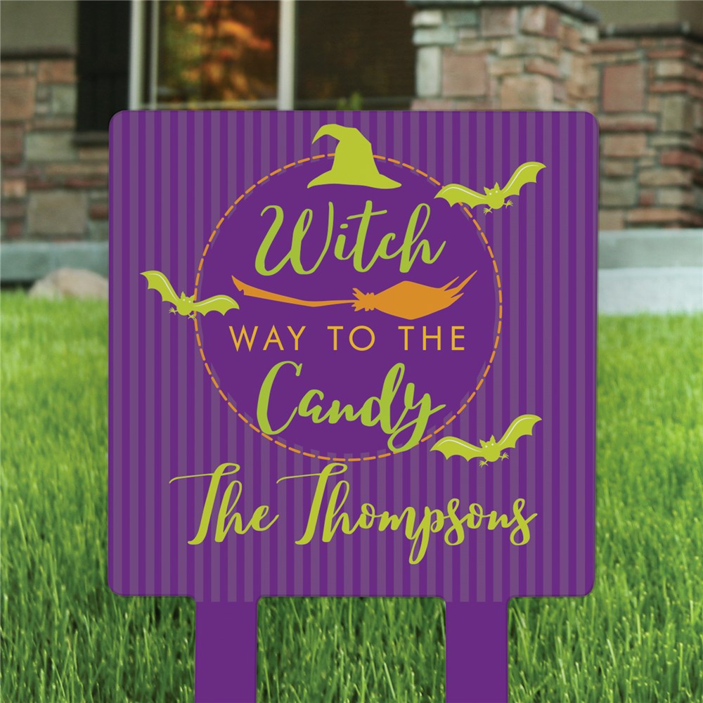 Custom Witch Way to the Candy Halloween Yard Sign