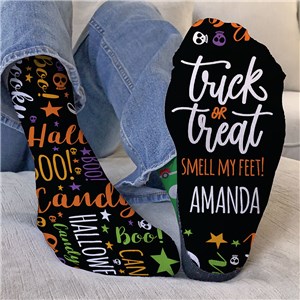 Personalized Trick or Treat Smell My Feet Halloween Crew Socks