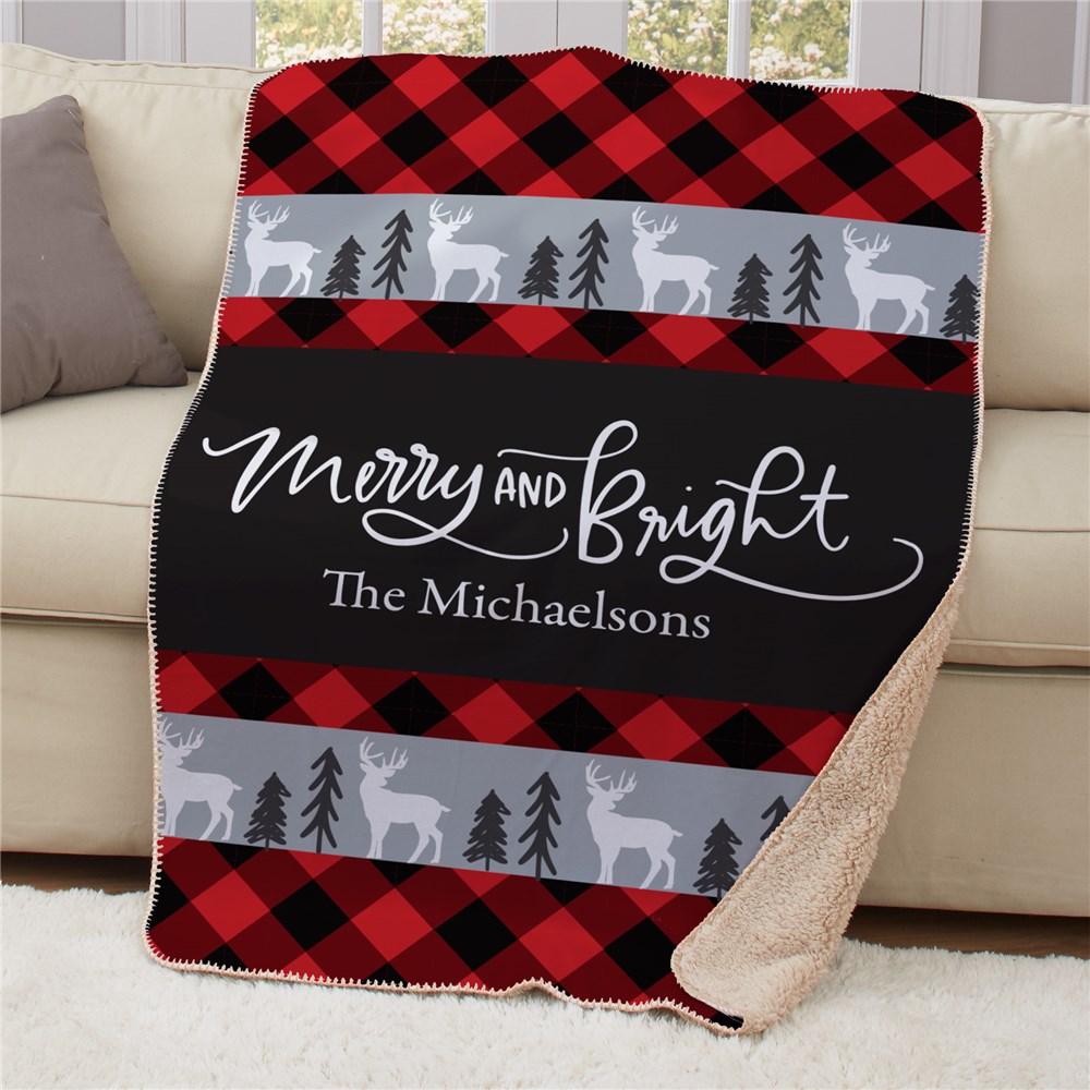 Personalized Merry and Bright 50x60 Sherpa Blanket  U20185119X