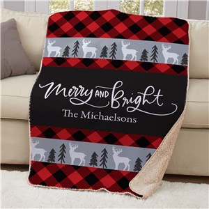 Personalized Merry and Bright Sherpa Blanket
