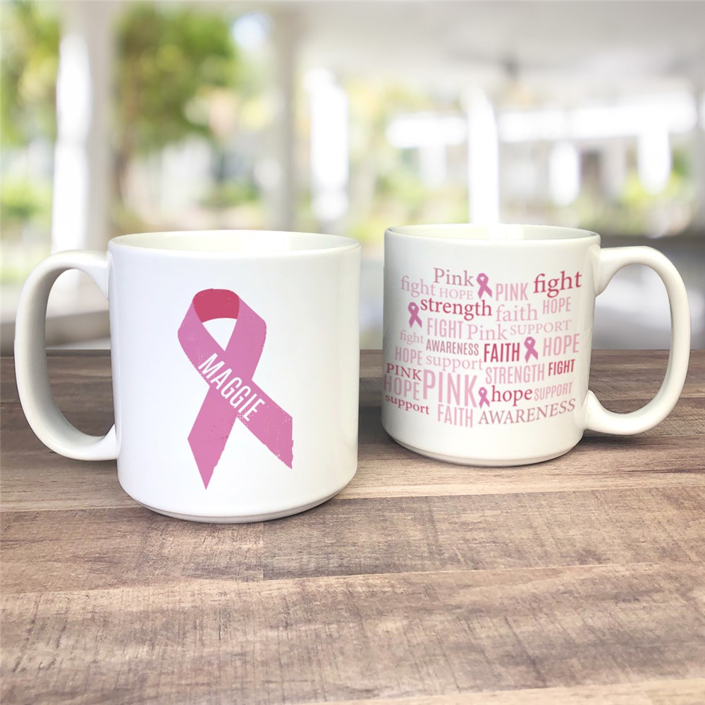 Personalized Breast Cancer Support Words Large Mug