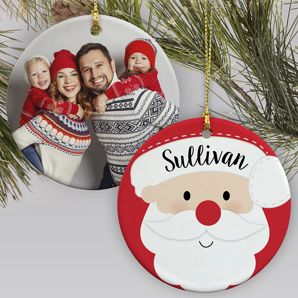 Personalized Santa Photo Double Sided Round Ornament