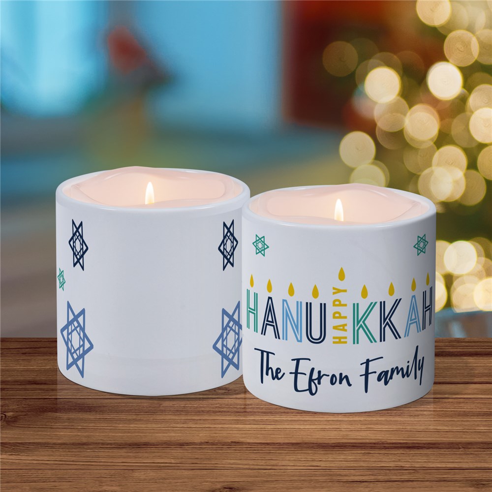 Personalized Menorah Happy Hanukkah LED Candle with Holder