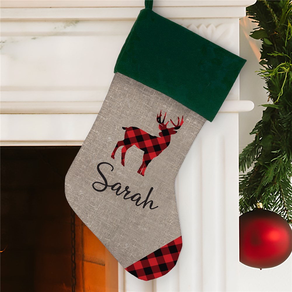 Personalized Rustic Plaid Icons Stocking