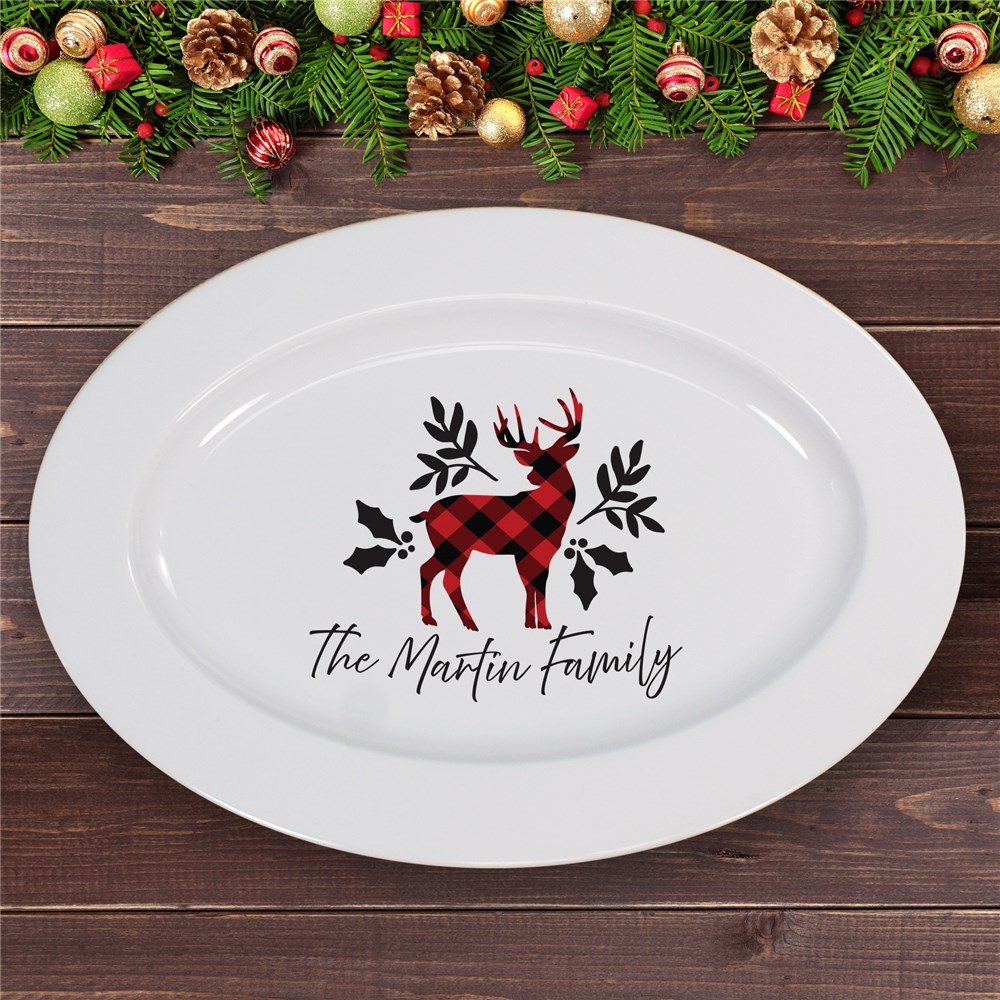 Personalized Plaid Reindeer Platter