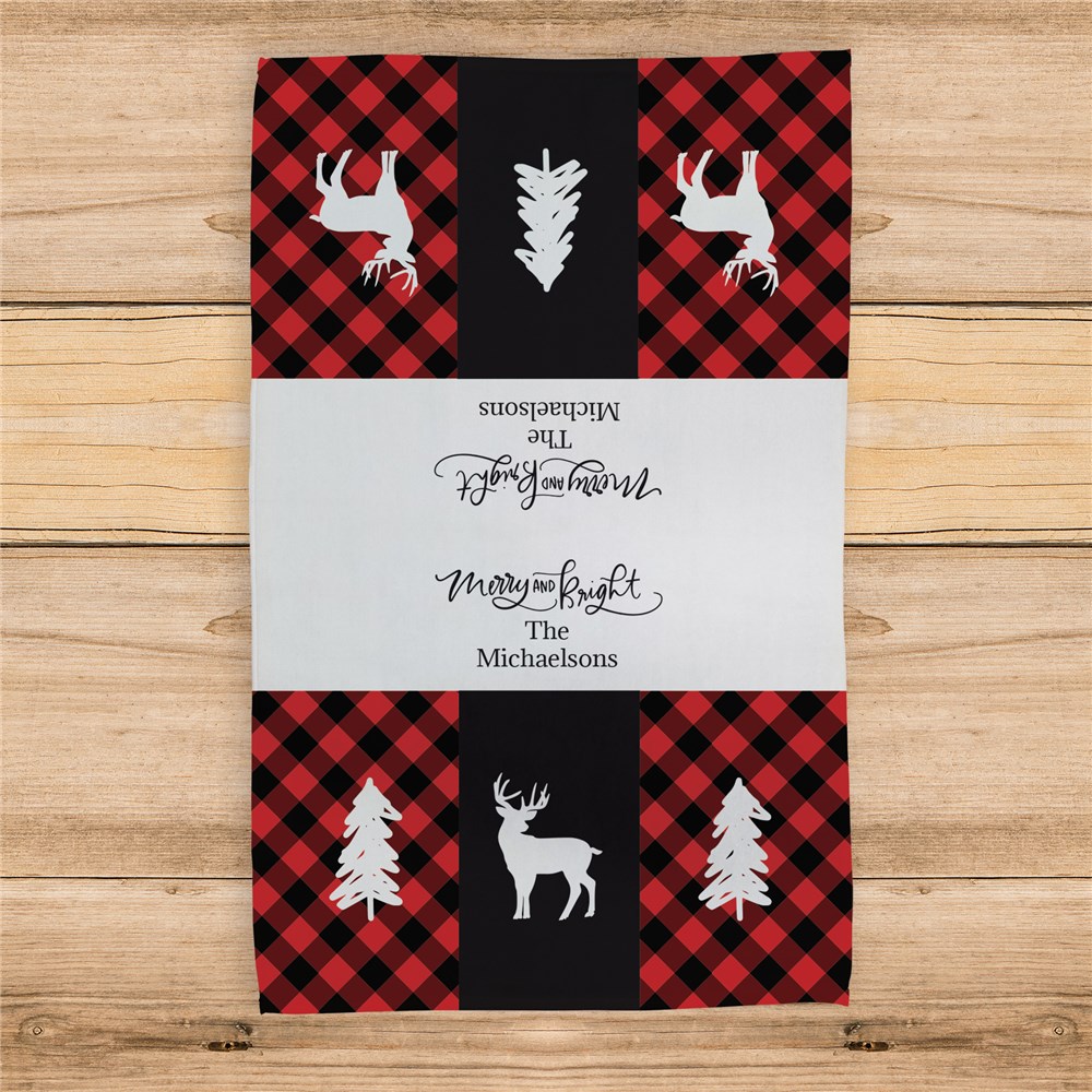Personalized Merry & Bright Plaid Dish Towel