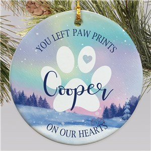 You Left Paw Prints On My Heart Ornament With Northern Lights Design