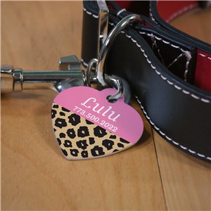 Personalized Pink with Leopard Print Heart Pet Tag