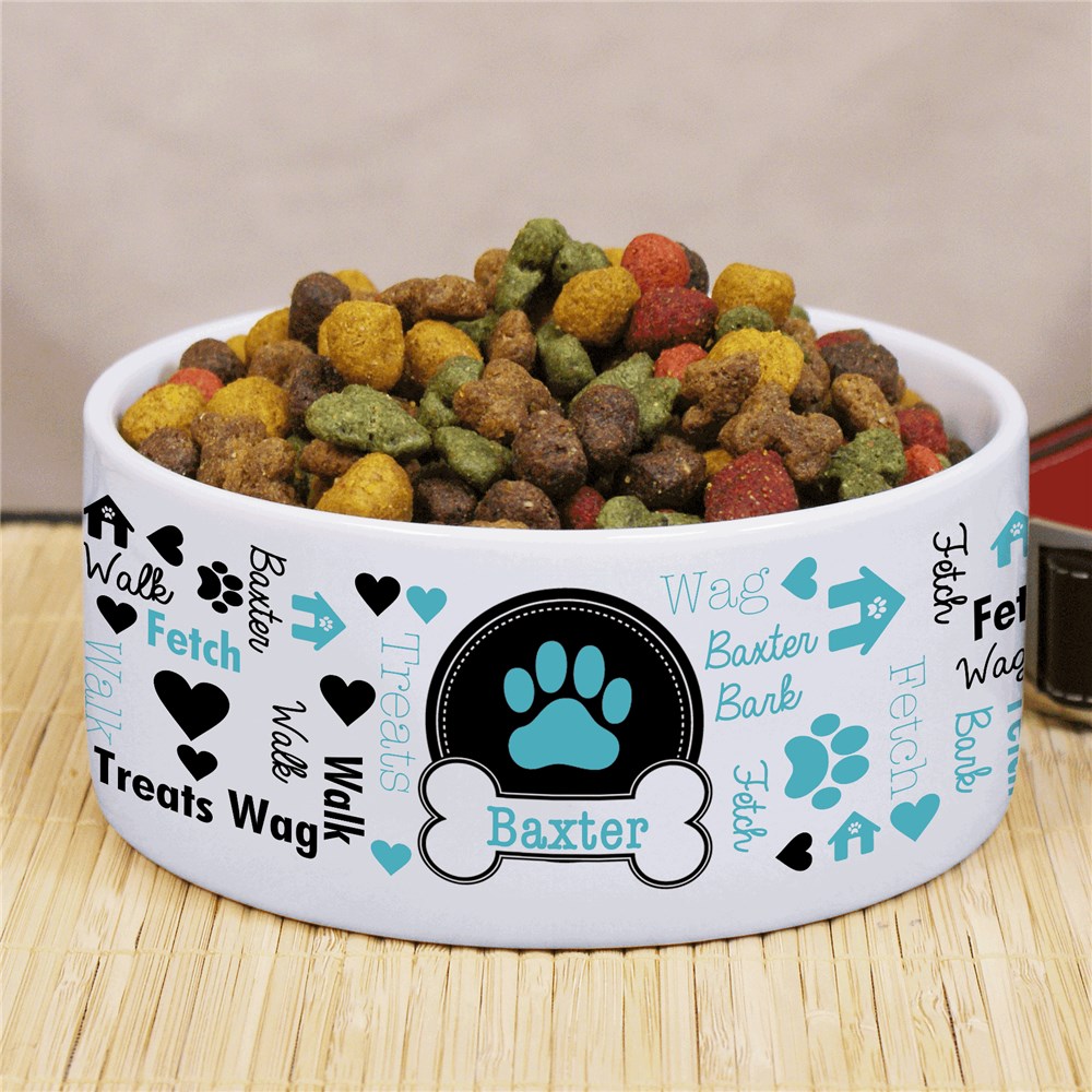 Personalized Paw Print Word Art Pet Bowl 