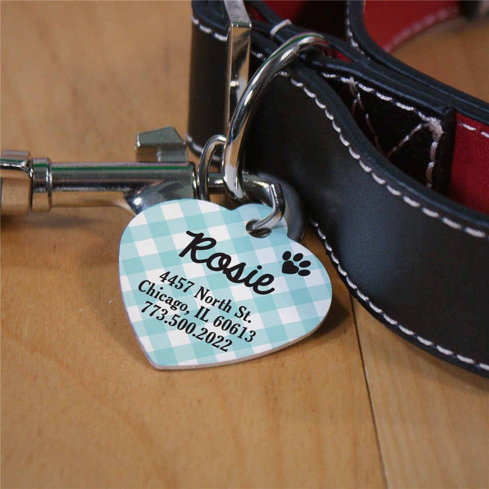 Personalized Plaid Heart Pet Tag 