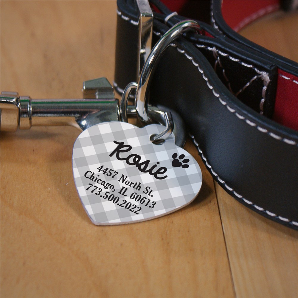 Personalized Plaid Heart Pet Tag 