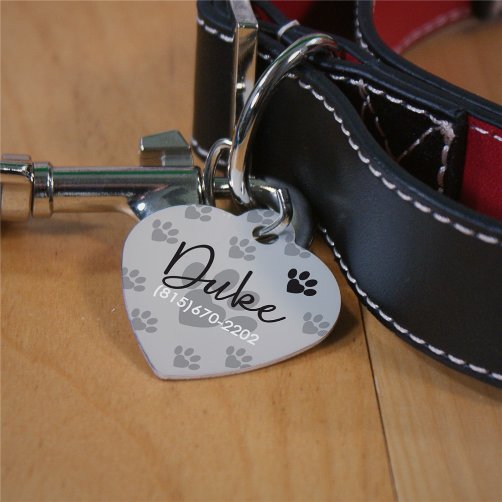 Personalized Paw Pattern Heart Pet Tag 
