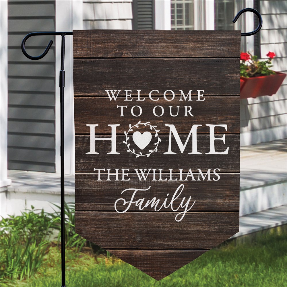Welcome to Our Home Personalized Rustic Pennant Garden Flag