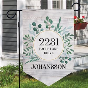 Personalized Leafy Wreath Pennant Address Garden Flag