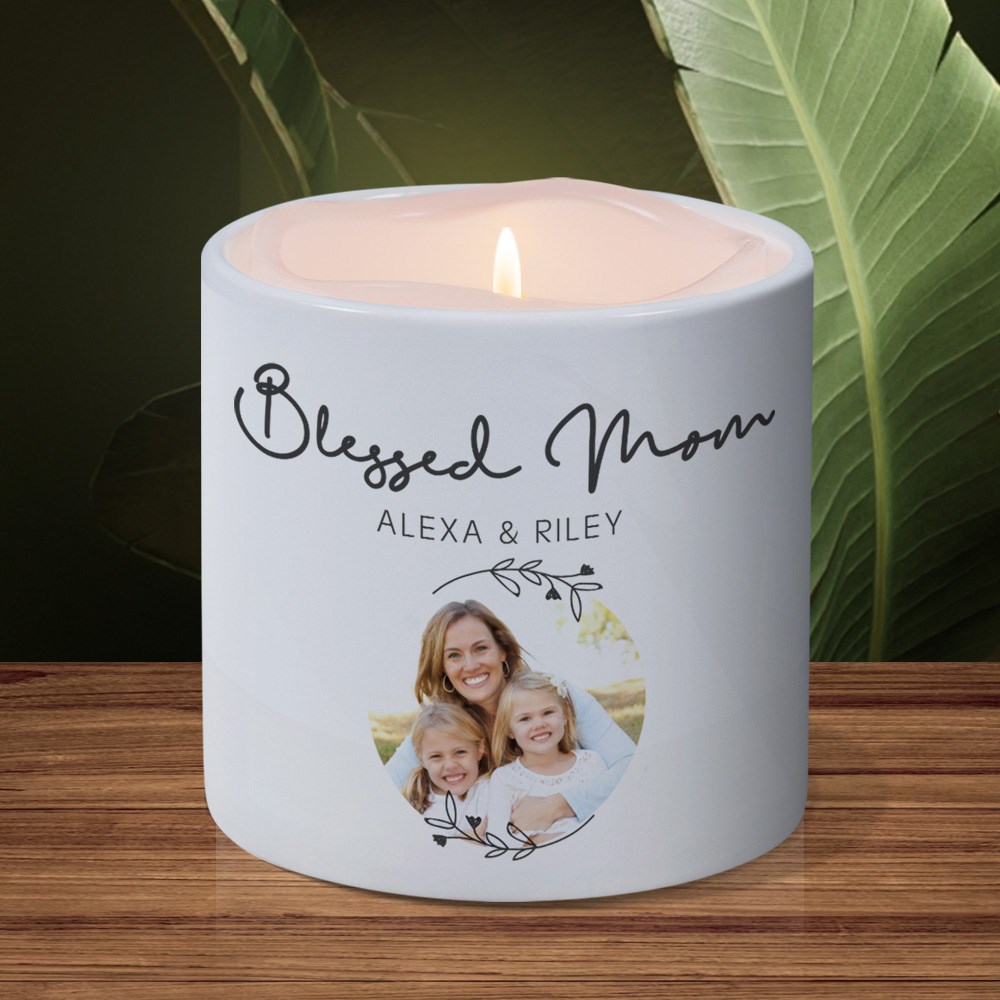 Blessed Mom Personalized Candle Holder With Picture