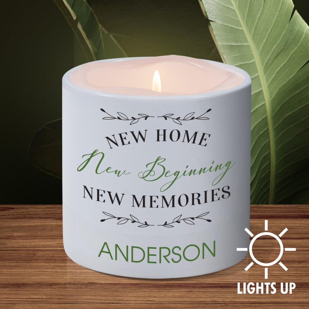 Personalized New Home LED Candle with Holder
