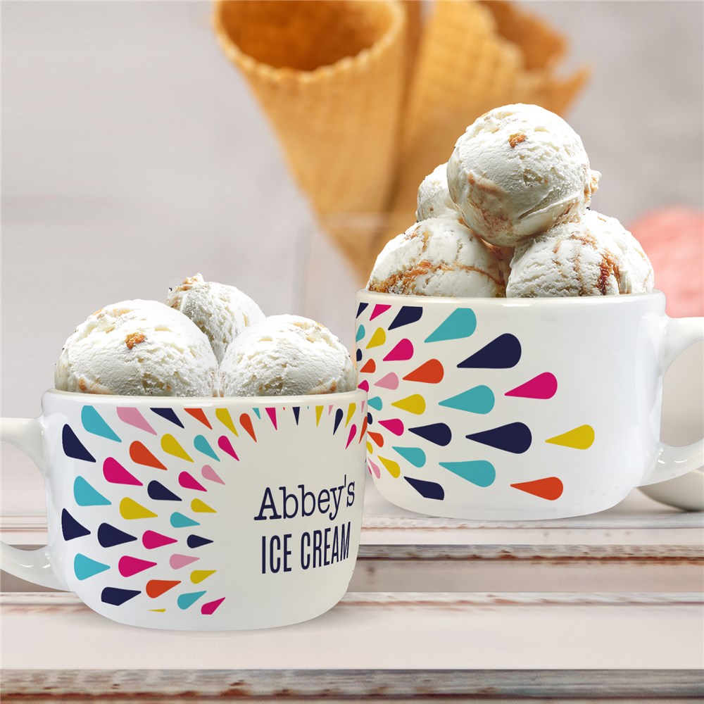 Personalized Color Burst Ice Cream Bowl with Handle